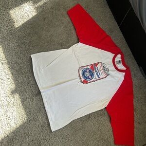Gildan Red and White Long Sleeve Tee